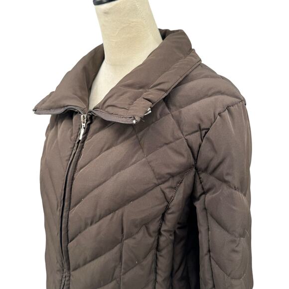Nine West Women's Dark Brown Quilted Down Filled Collared Classic Puffer Jacket - Picture 5 of 12